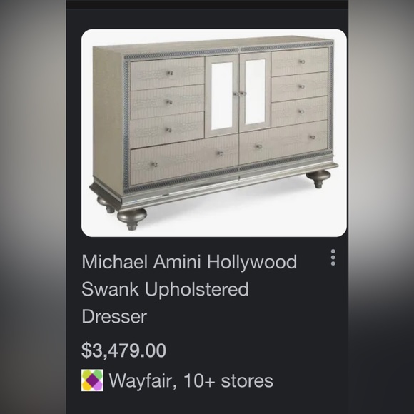 Michael Amini Hollywood Swank Upholstered Dresser, Crystal Croc - Picture 3 of 4